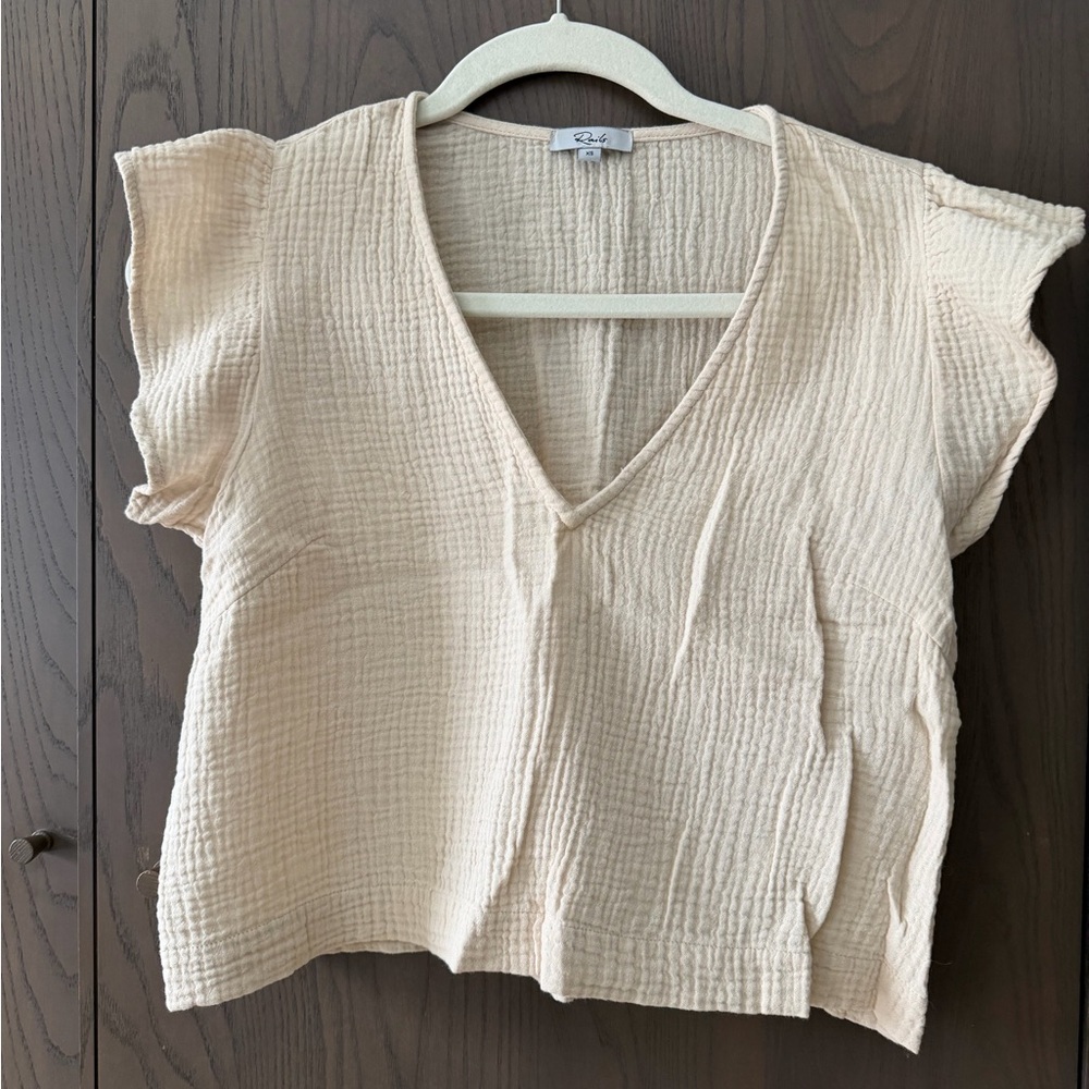 Rails Cream Textured V-Neck Blouse